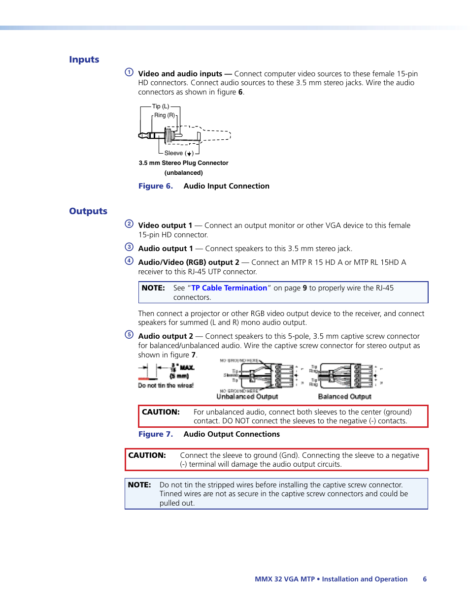 Inputs, Outputs | Extron Electronics MMX 32 VGA MTP User Guide User Manual | Page 11 / 33
