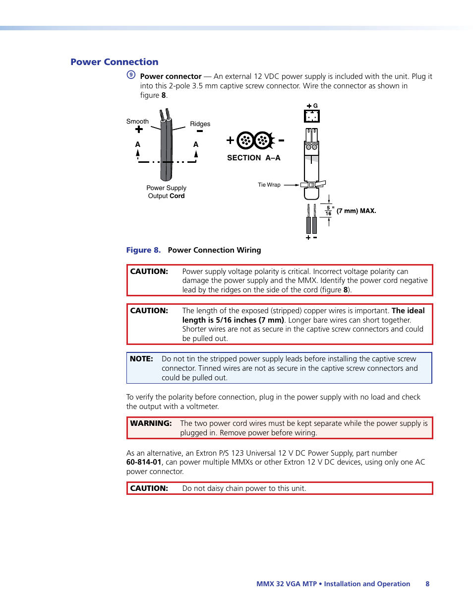 Power connection | Extron Electronics MMX 32 VGA MTP User Guide User Manual | Page 13 / 33