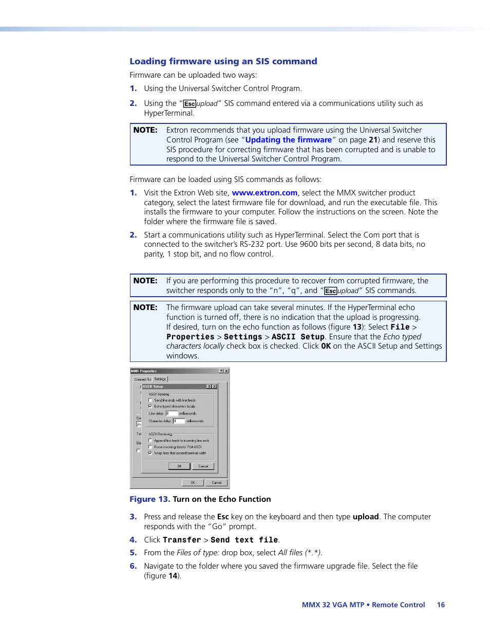 Loading firmware using an sis command | Extron Electronics MMX 32 VGA MTP User Guide User Manual | Page 21 / 33
