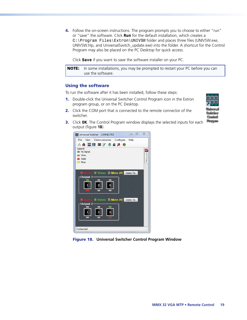 Using the software | Extron Electronics MMX 32 VGA MTP User Guide User Manual | Page 24 / 33