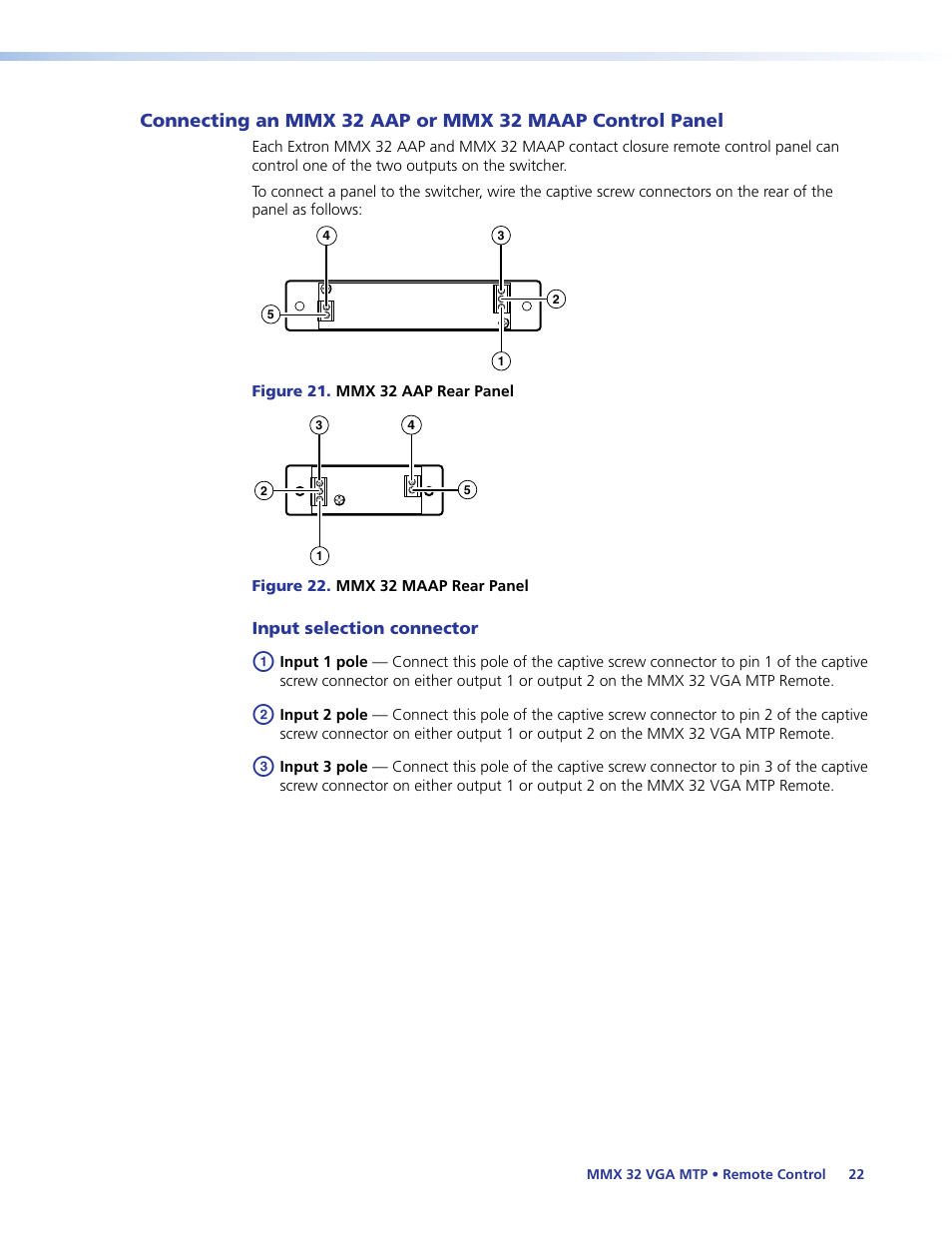 Input selection connector | Extron Electronics MMX 32 VGA MTP User Guide User Manual | Page 27 / 33