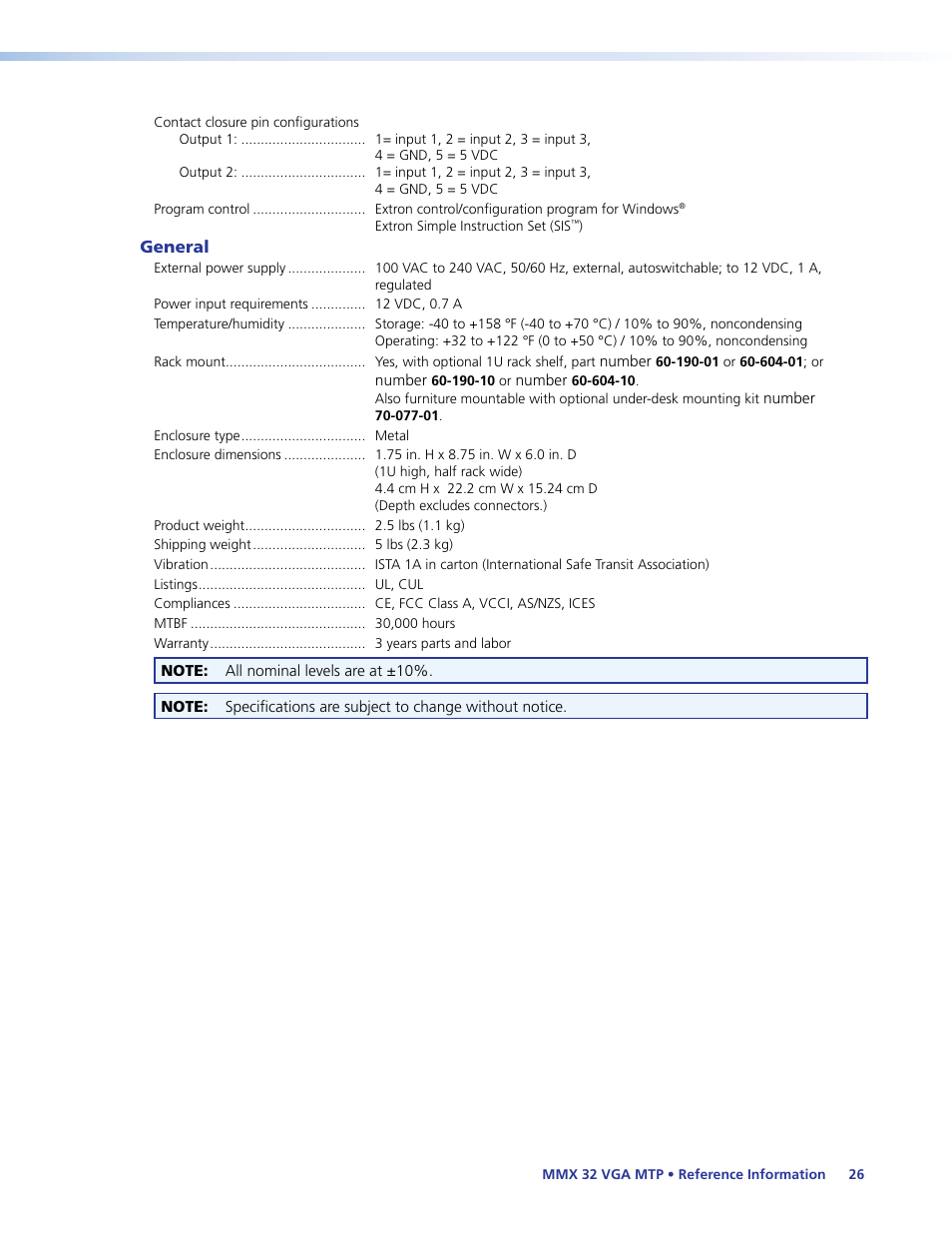 Extron Electronics MMX 32 VGA MTP User Guide User Manual | Page 31 / 33