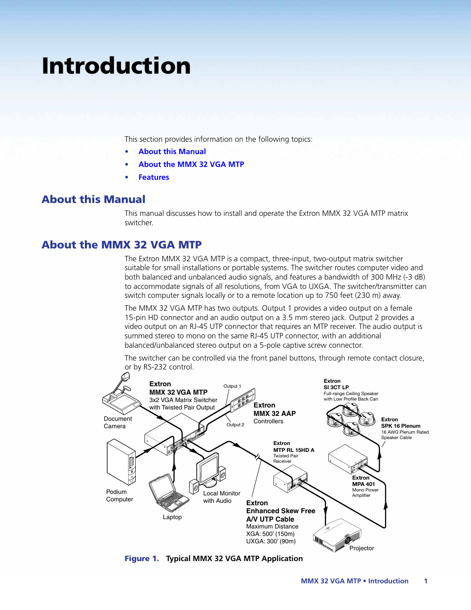Introduction, About this manual, About the mmx 32 vga mtp | Extron Electronics MMX 32 VGA MTP User Guide User Manual | Page 6 / 33