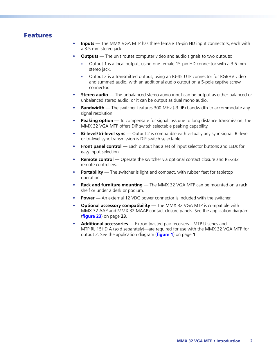 Features | Extron Electronics MMX 32 VGA MTP User Guide User Manual | Page 7 / 33