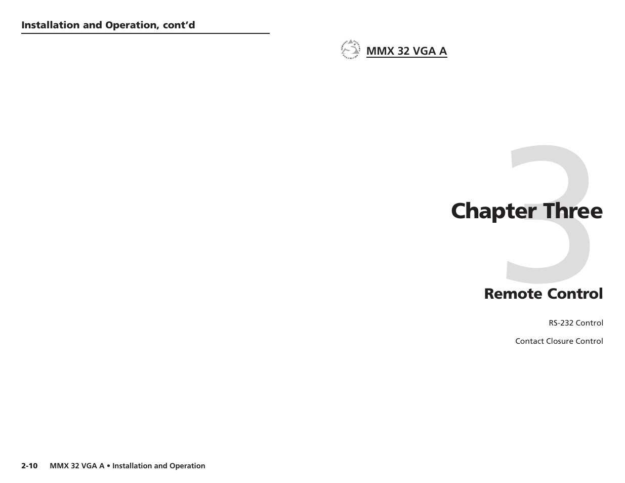 Chapter three • remote control, Chapter 3 • remote control | Extron Electronics MMX 32 VGA A User Guide User Manual | Page 12 / 22