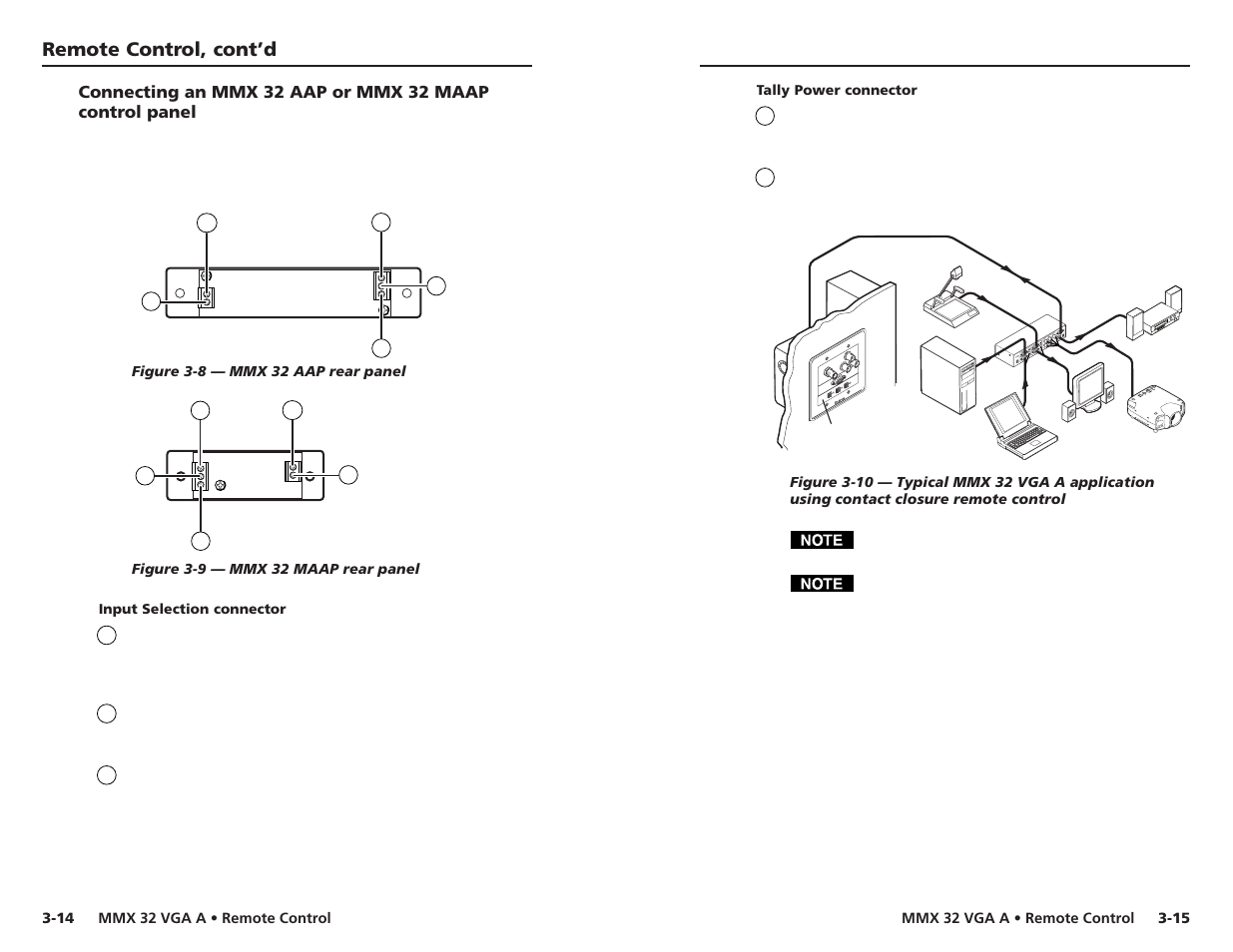 Input selection connector, Tally power connector, Remote control, cont’d | Extron Electronics MMX 32 VGA A User Guide User Manual | Page 19 / 22
