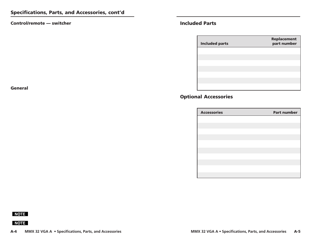 Included parts, Optional accessories | Extron Electronics MMX 32 VGA A User Guide User Manual | Page 22 / 22