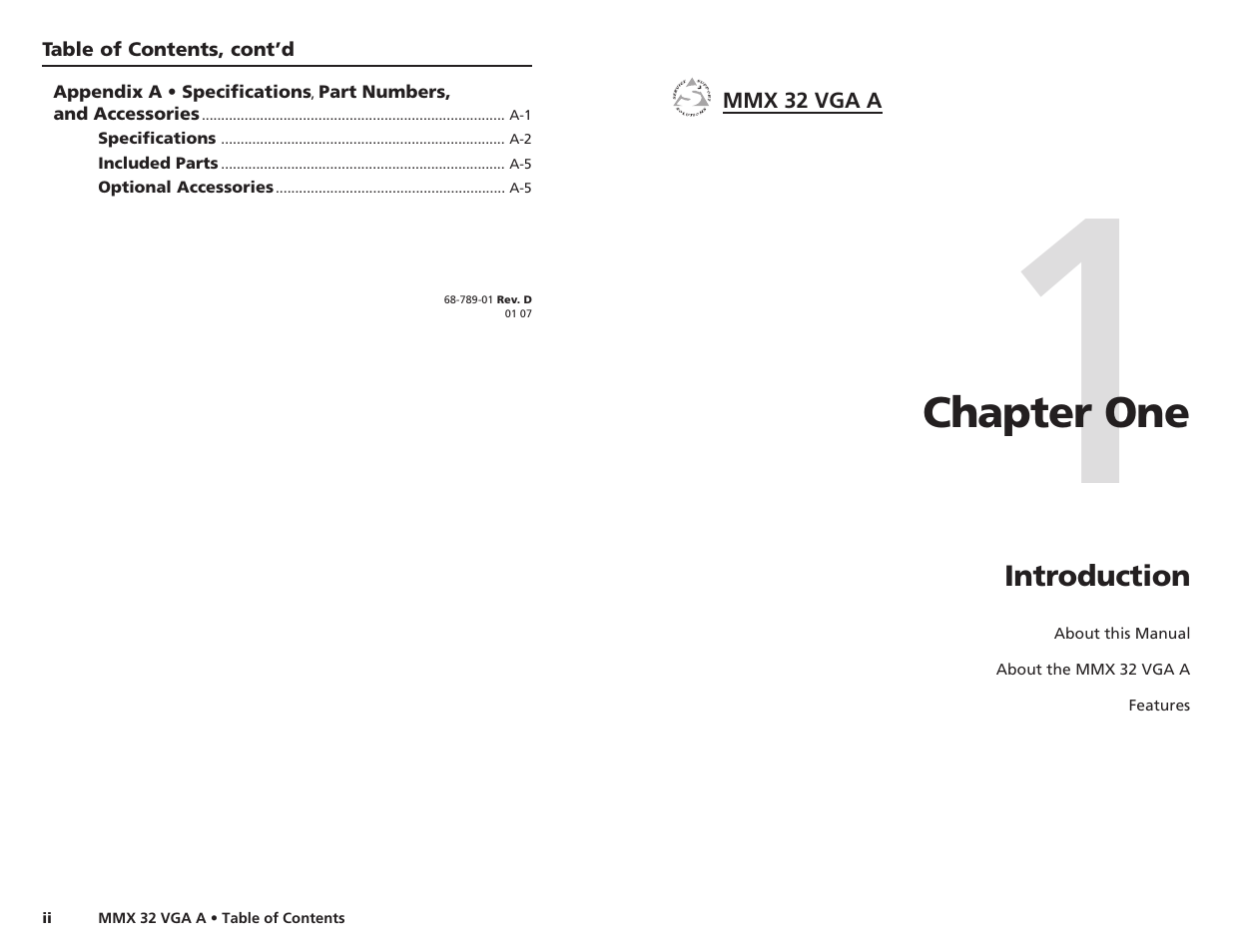 Chapter one • introduction, Chapter 1 • introduction, Chapter one | Extron Electronics MMX 32 VGA A User Guide User Manual | Page 5 / 22