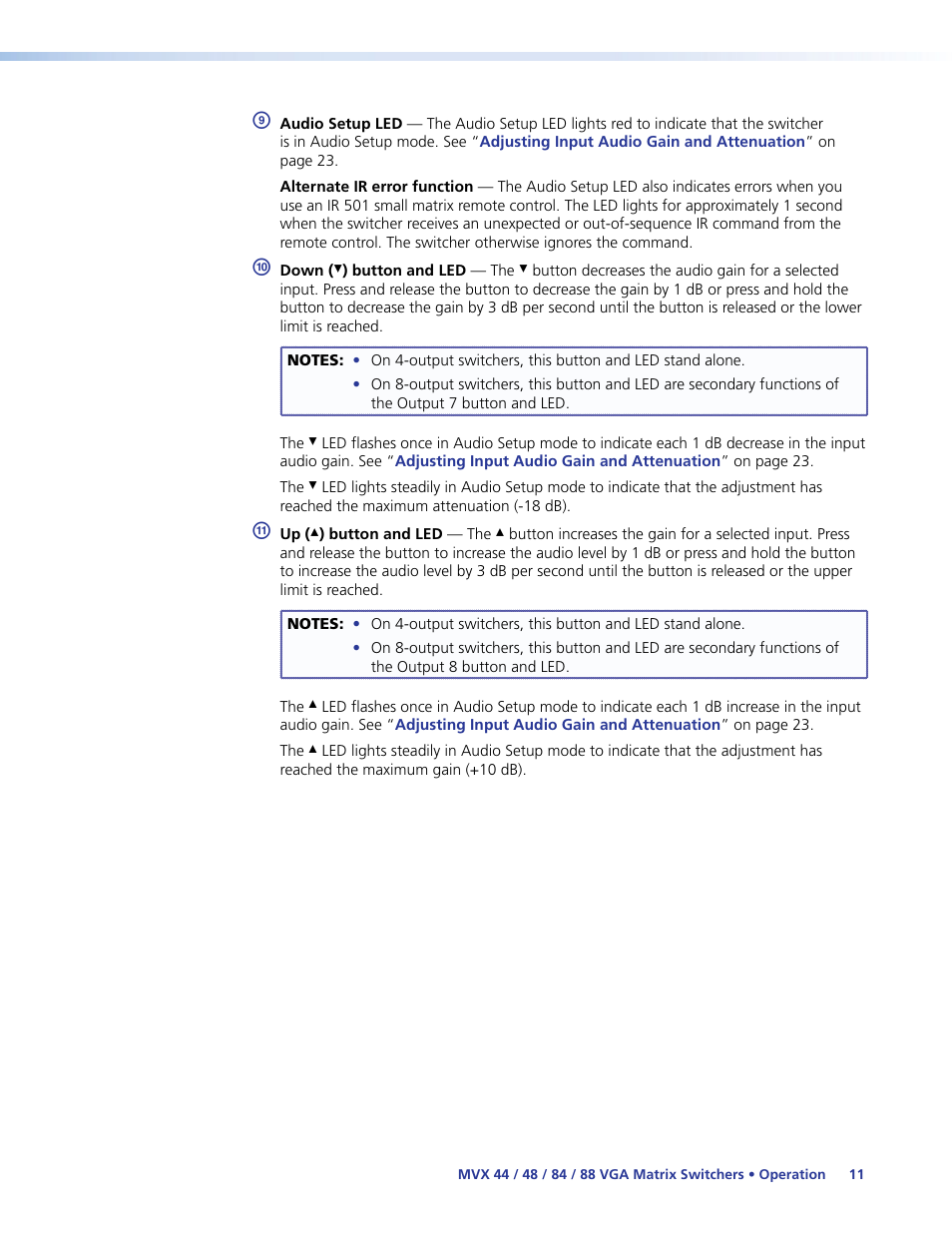 Indicators. see, Item j, Item k | Item i, Lights. in audio setup | Extron Electronics MVX 44_48_84_88 Series User Guide User Manual | Page 17 / 70