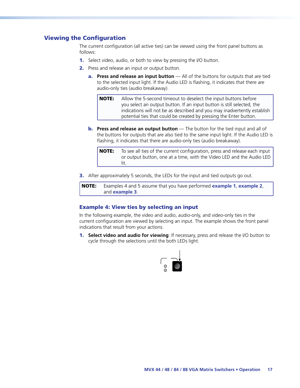 Viewing the configuration, Example 4: view ties by selecting an input | Extron Electronics MVX 44_48_84_88 Series User Guide User Manual | Page 23 / 70