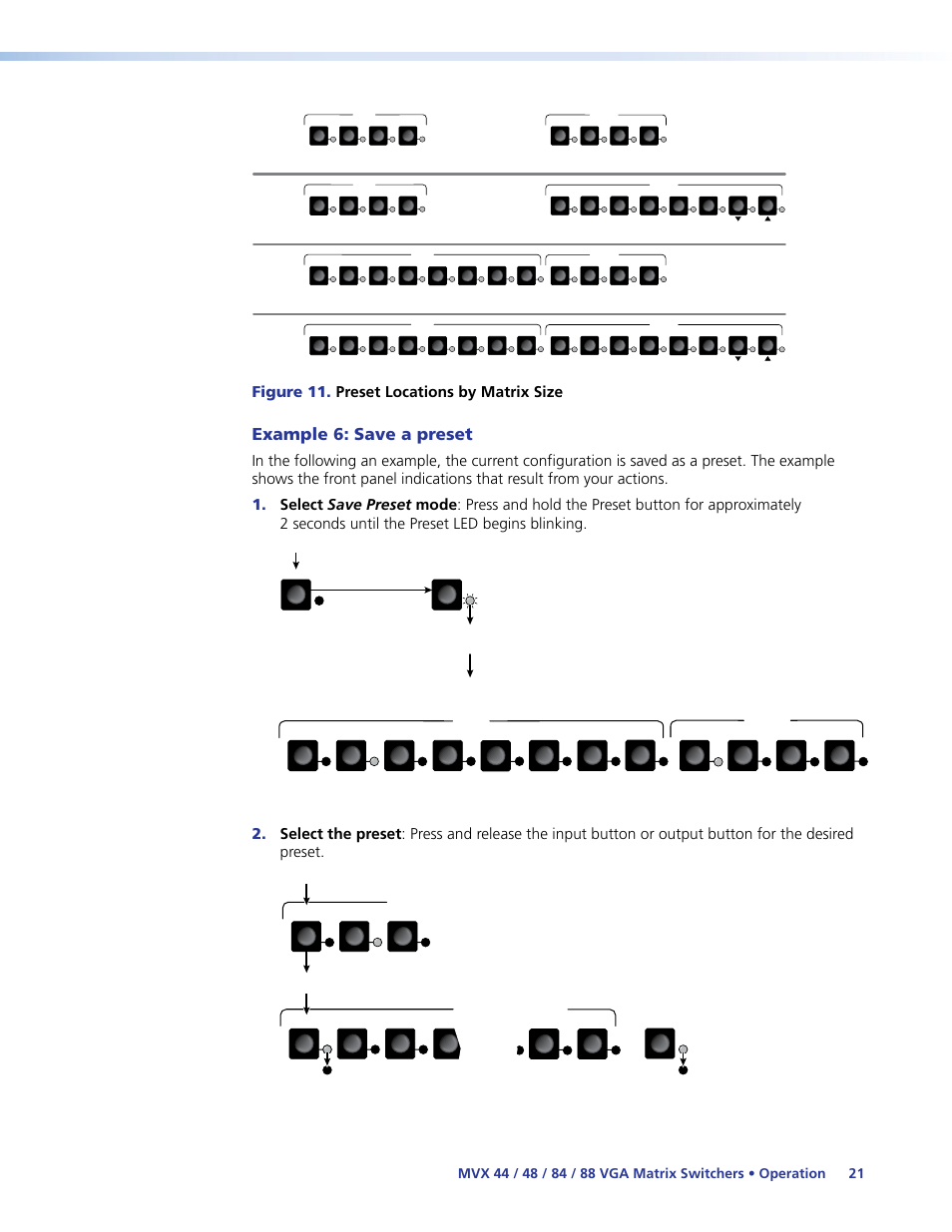 Example 6: save a preset, And 8 output buttons), Figure 11 | Figure 11. preset locations by matrix size | Extron Electronics MVX 44_48_84_88 Series User Guide User Manual | Page 27 / 70