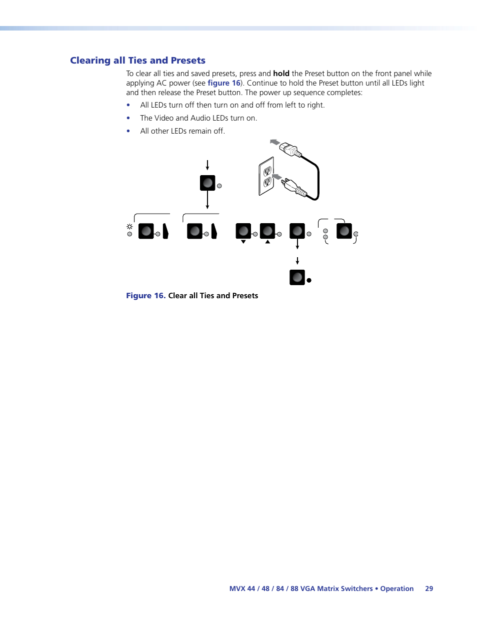 Clearing all ties and presets | Extron Electronics MVX 44_48_84_88 Series User Guide User Manual | Page 35 / 70
