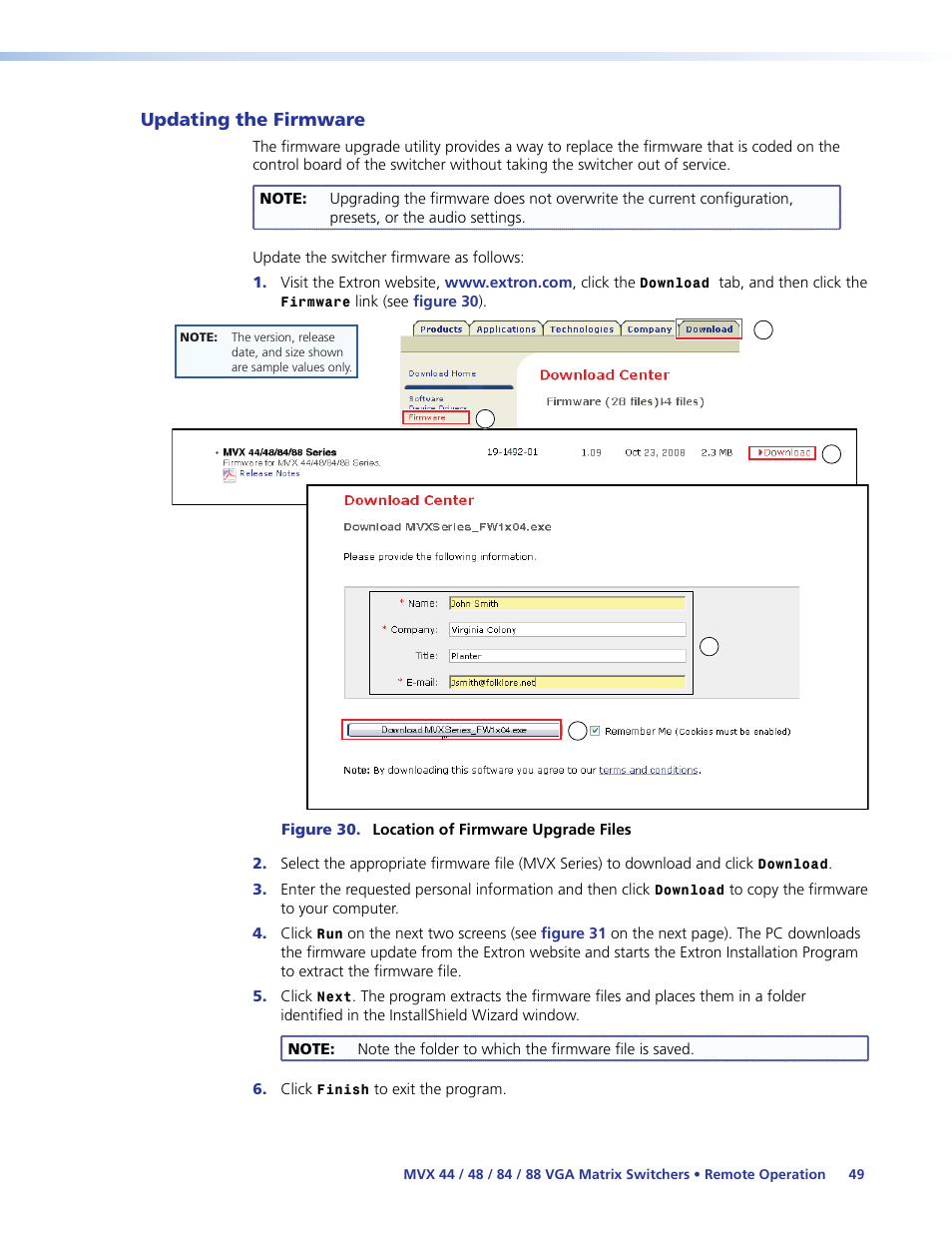 Updating the firmware, Ogram (see | Extron Electronics MVX 44_48_84_88 Series User Guide User Manual | Page 55 / 70