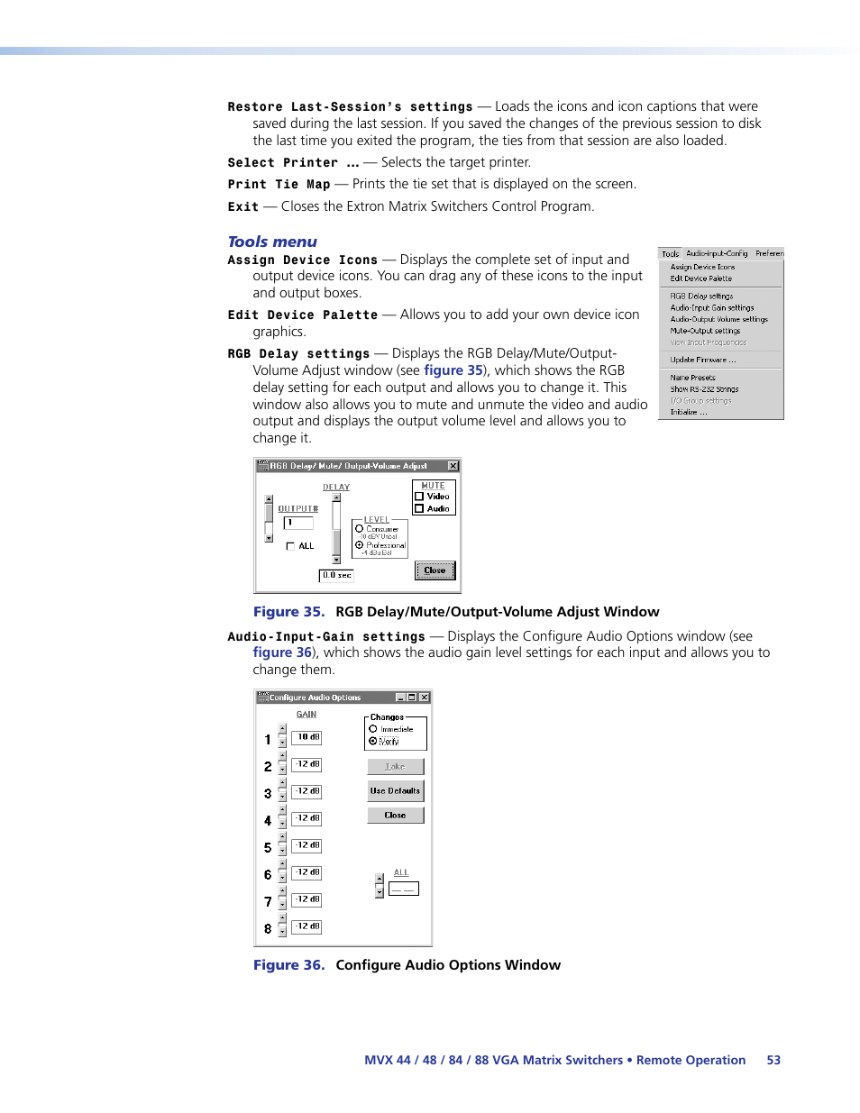 Tools menu | Extron Electronics MVX 44_48_84_88 Series User Guide User Manual | Page 59 / 70