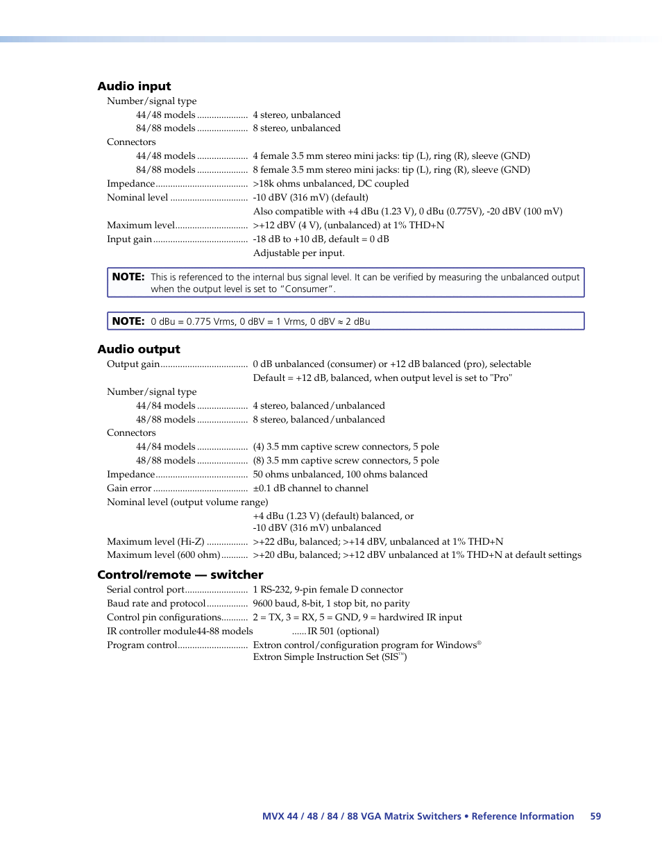 Extron Electronics MVX 44_48_84_88 Series User Guide User Manual | Page 65 / 70