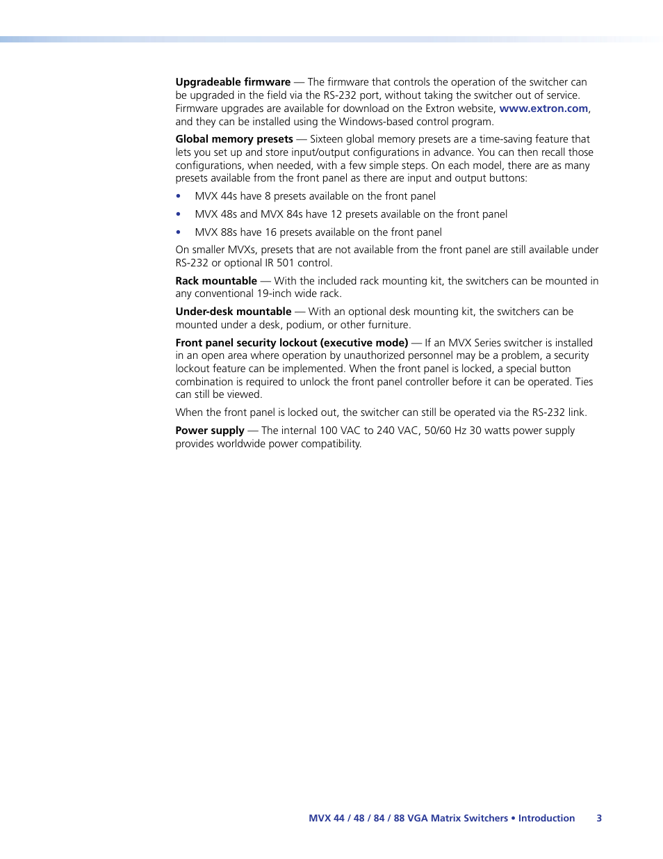 Extron Electronics MVX 44_48_84_88 Series User Guide User Manual | Page 9 / 70