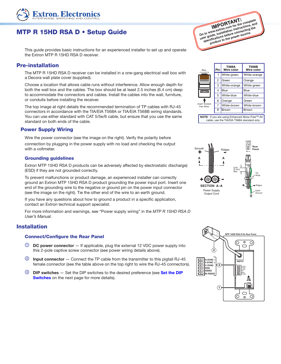 Extron Electronics MTP R 15HD RSA D Setup Guide User Manual | 2 pages
