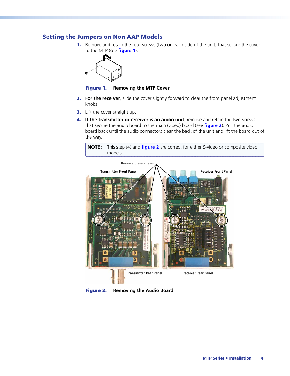 Setting the jumpers on non aap models | Extron Electronics MTP Series User Guide User Manual | Page 10 / 28