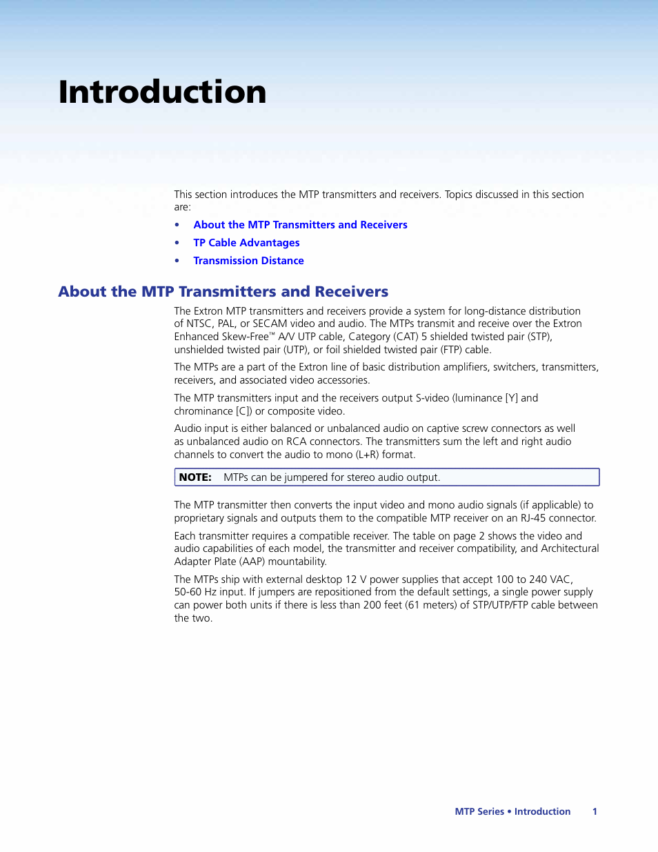Introduction, About the mtp transmitters and receivers | Extron Electronics MTP Series User Guide User Manual | Page 7 / 28