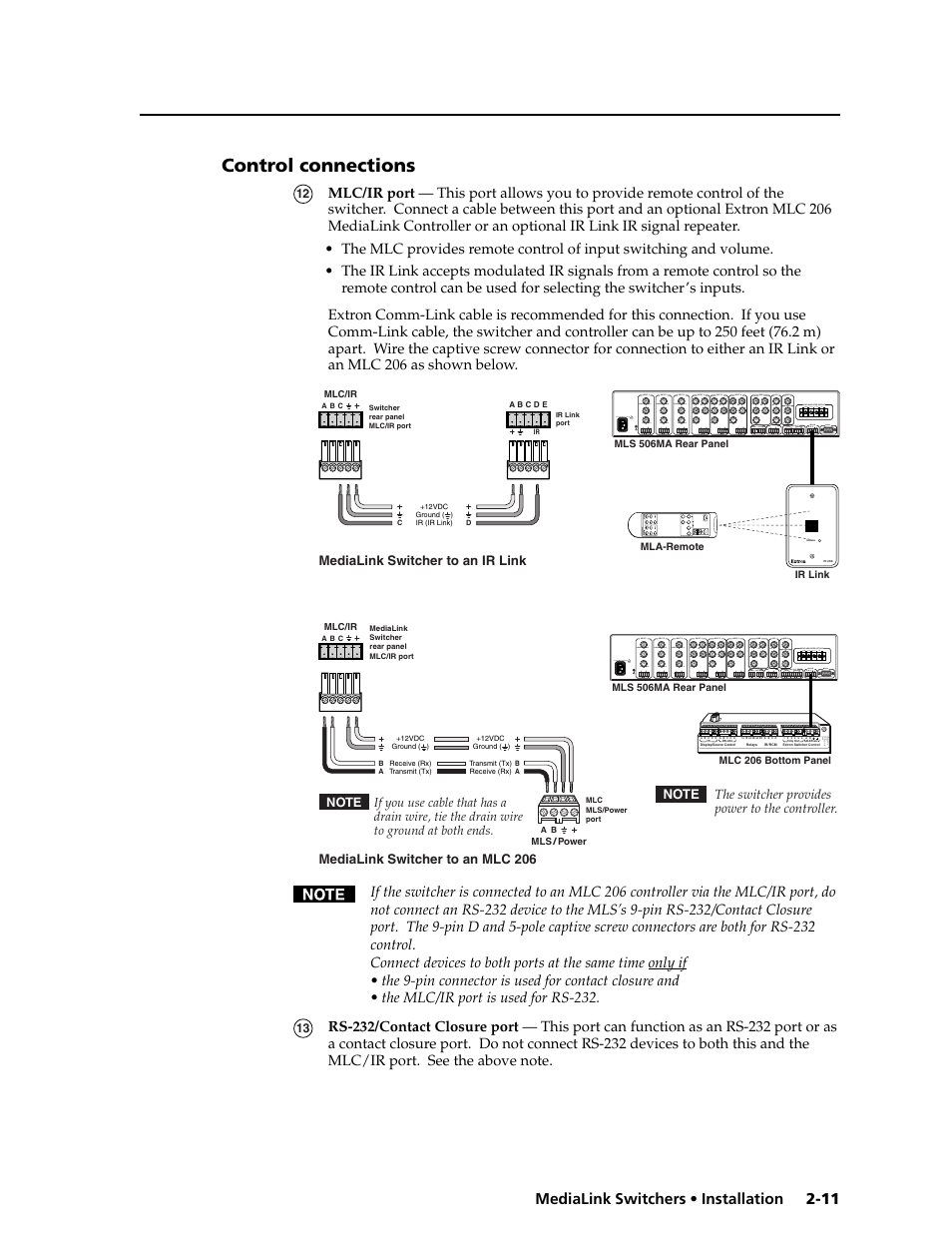 Control connections | Extron Electronics MLS 506SA User Manual | Page 17 / 50