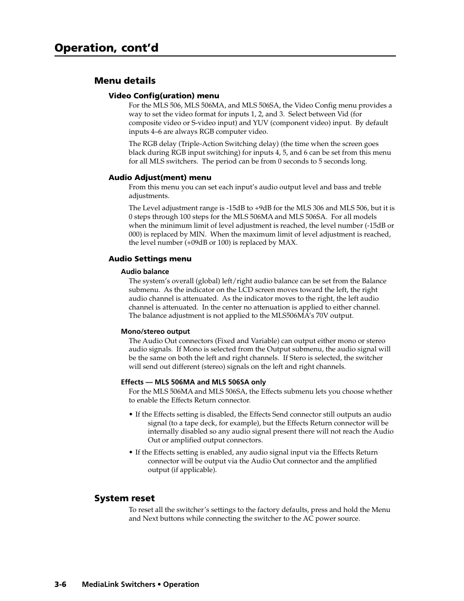 Operation, cont’d | Extron Electronics MLS 506SA User Manual | Page 26 / 50