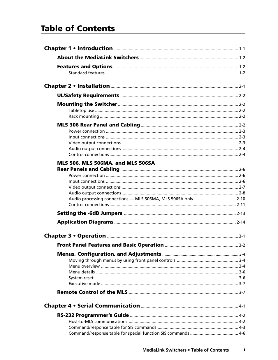 Extron Electronics MLS 506SA User Manual | Page 3 / 50