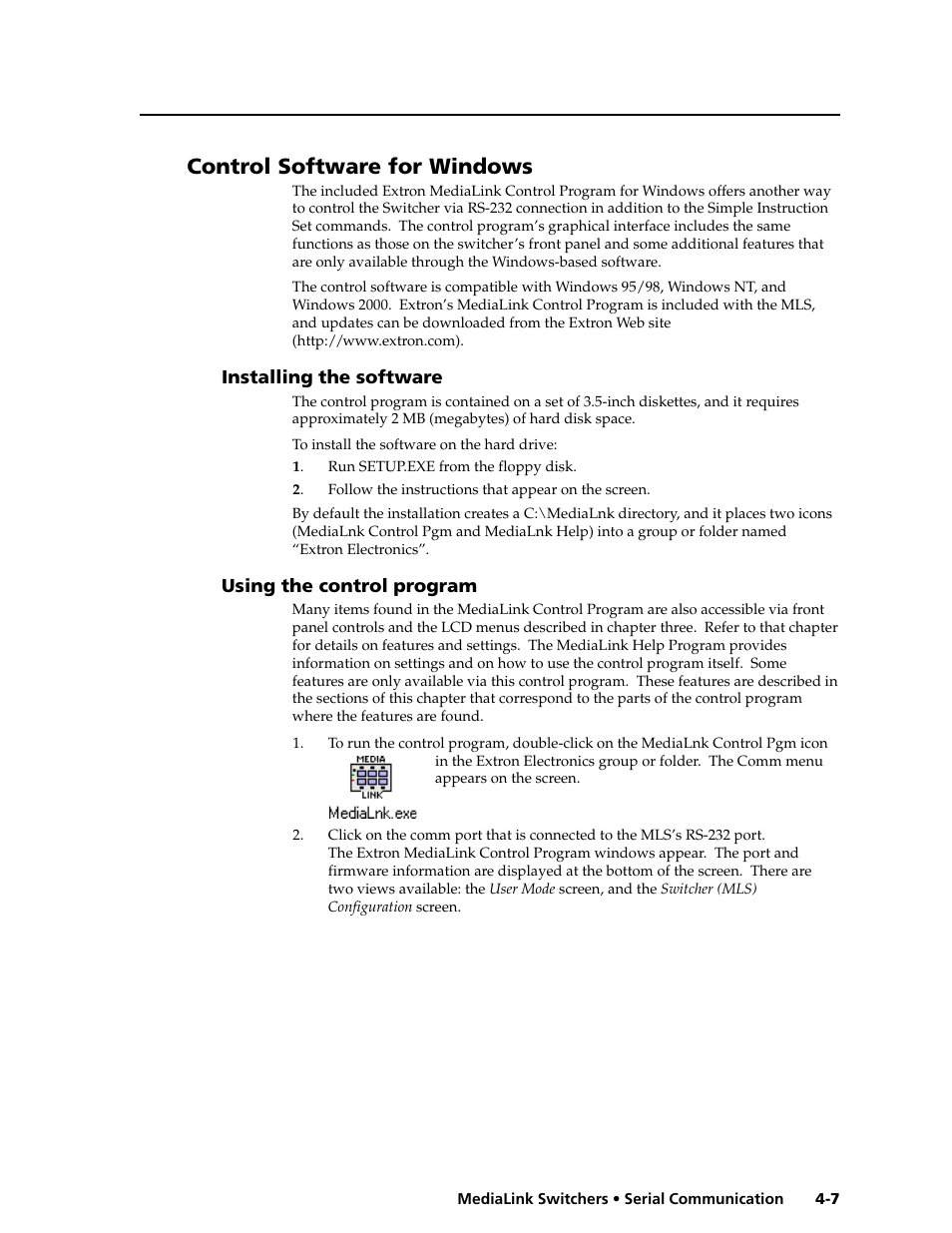 Control software for windows | Extron Electronics MLS 506SA User Manual | Page 35 / 50