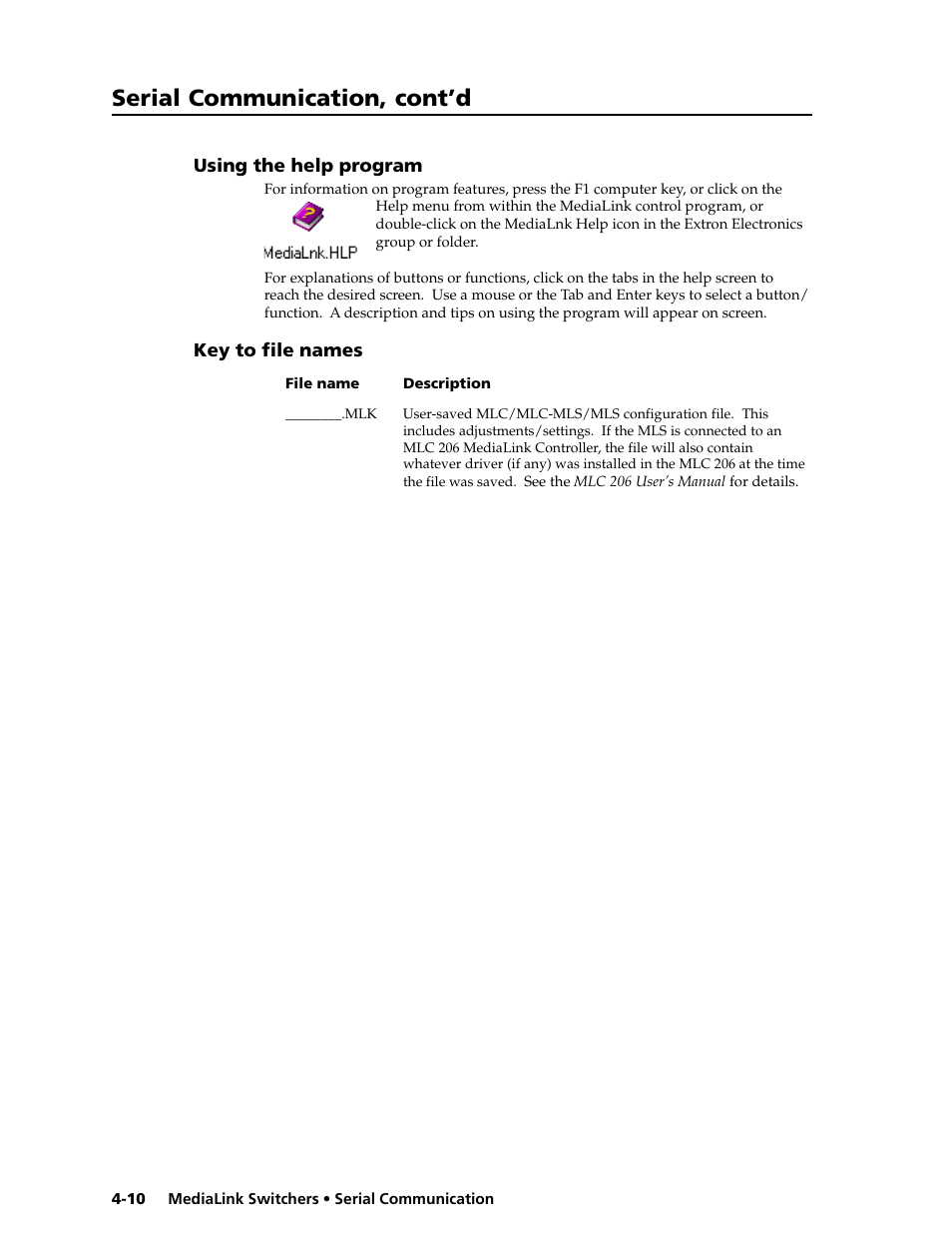 Serial communication, cont’d | Extron Electronics MLS 506SA User Manual | Page 38 / 50