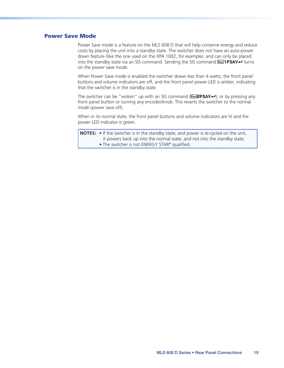 Power save mode | Extron Electronics MLS 608 D Series User Guide User Manual | Page 25 / 100