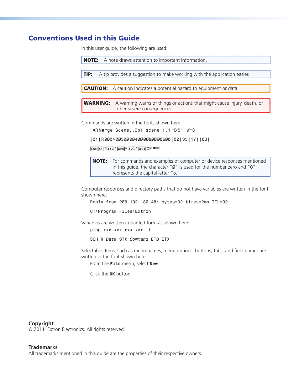 Conventions used in this guide | Extron Electronics MLS 608 D Series User Guide User Manual | Page 4 / 100