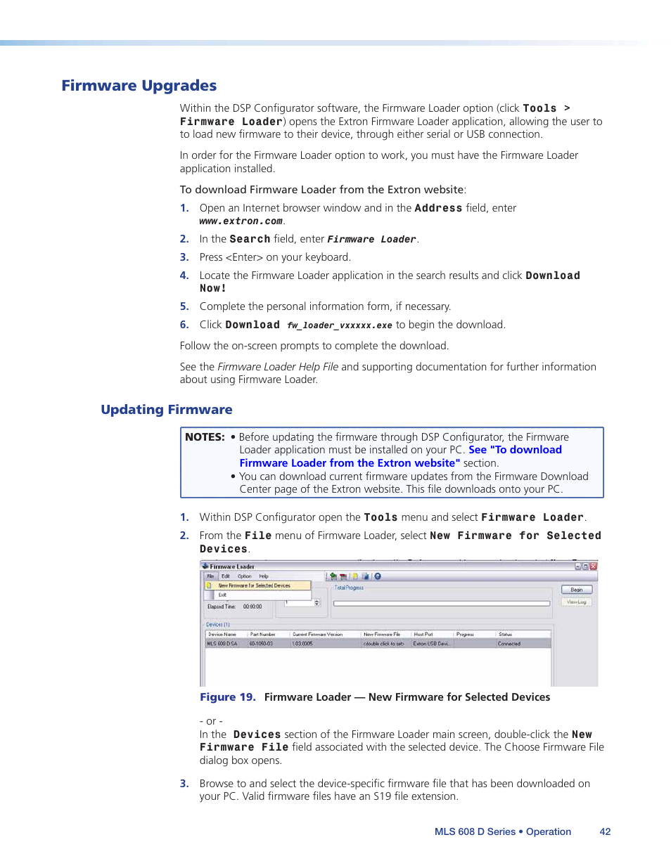 Firmware upgrades, Updating firmware | Extron Electronics MLS 608 D Series User Guide User Manual | Page 48 / 100