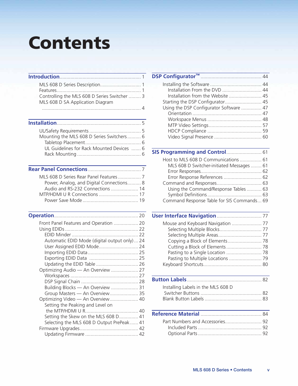 Extron Electronics MLS 608 D Series User Guide User Manual | Page 5 / 100