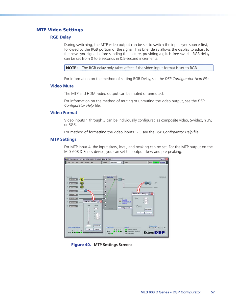 Mtp video settings | Extron Electronics MLS 608 D Series User Guide User Manual | Page 63 / 100