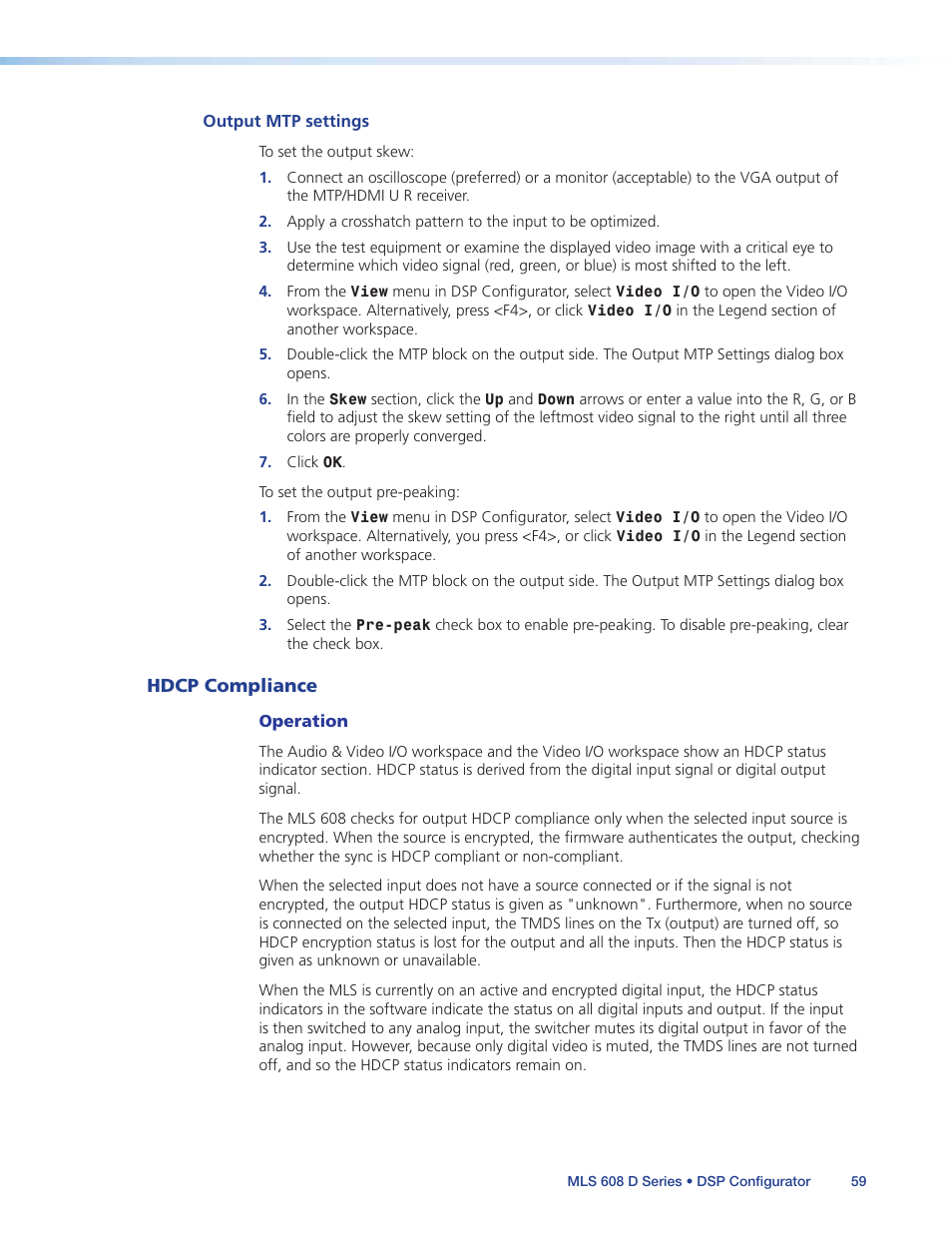 Hdcp compliance, See "hdcp compliance | Extron Electronics MLS 608 D Series User Guide User Manual | Page 65 / 100