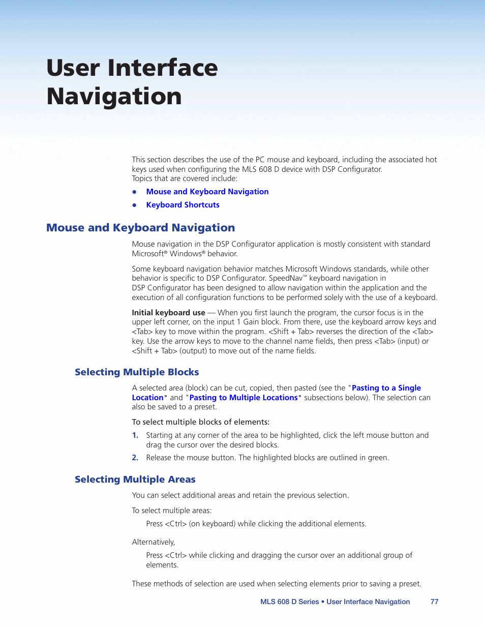 User interface navigation, Mouse and keyboard navigation, Selecting multiple blocks | Selecting multiple areas, Selecting multiple blocks selecting multiple areas | Extron Electronics MLS 608 D Series User Guide User Manual | Page 83 / 100