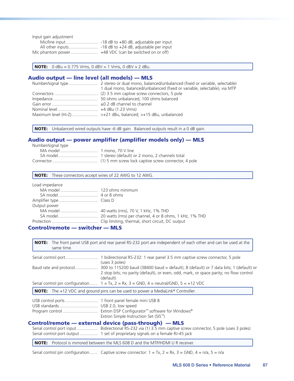 Extron Electronics MLS 608 D Series User Guide User Manual | Page 93 / 100