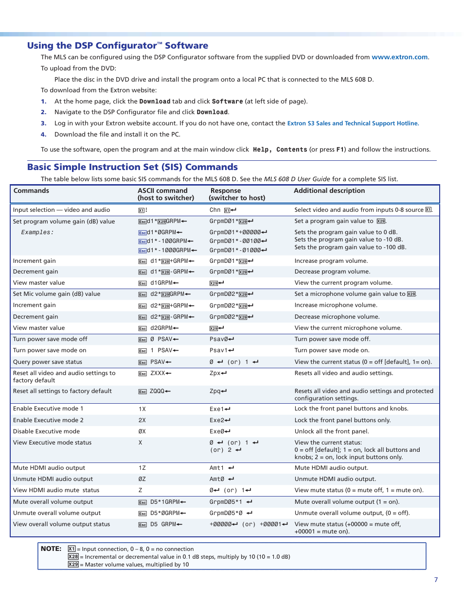 Using the dsp configurator, Software, Basic simple instruction set (sis) commands | Extron Electronics MLS 608 D Series Setup Guide User Manual | Page 7 / 8