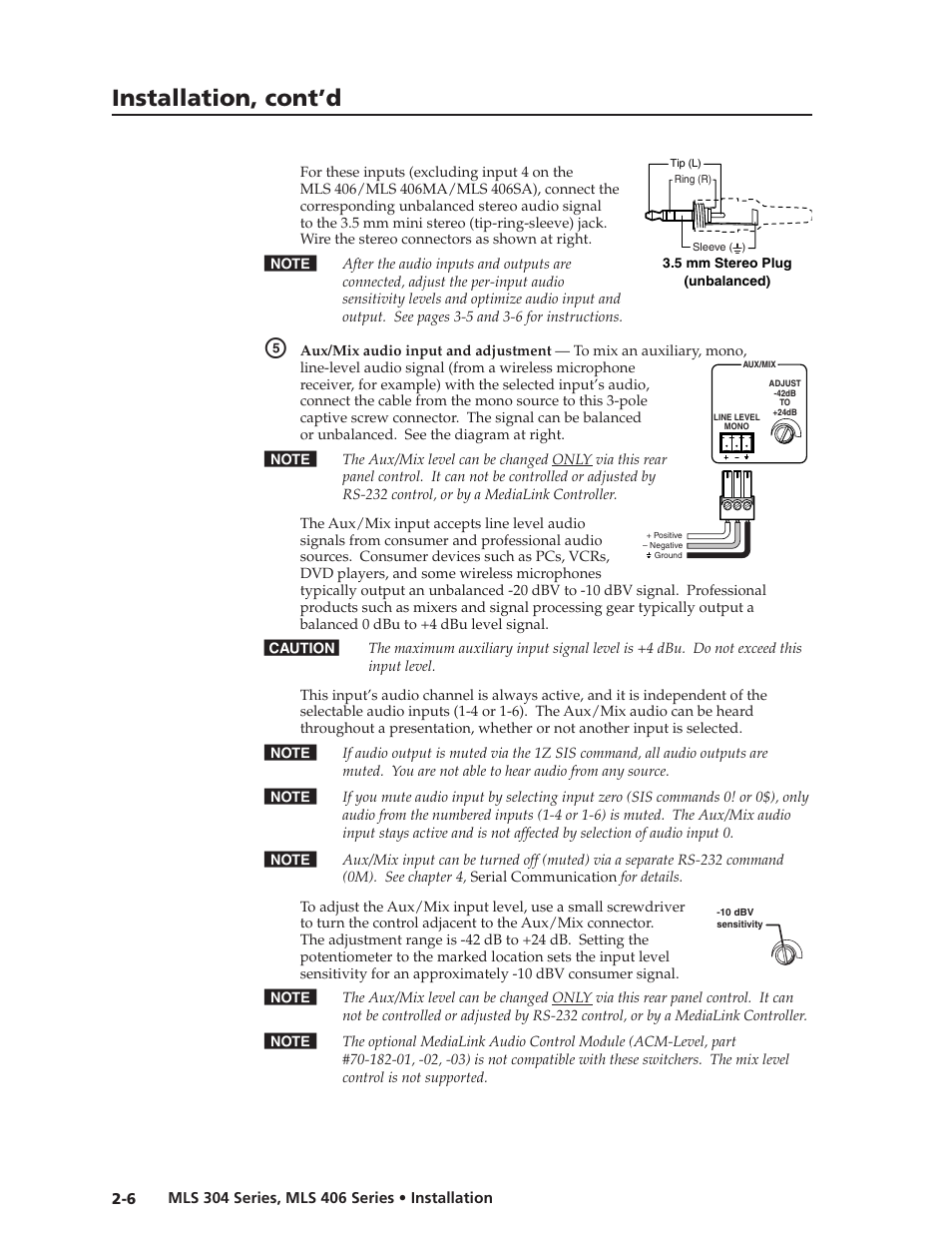 Preliminar y, Installation, cont’d | Extron Electronics MLS 406SA User Manual | Page 14 / 62