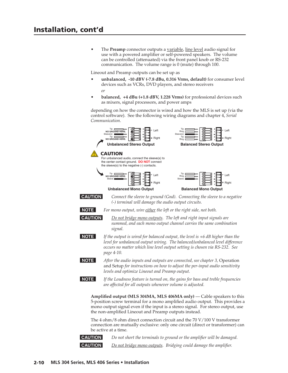 Preliminar y, Installation, cont’d | Extron Electronics MLS 406SA User Manual | Page 18 / 62