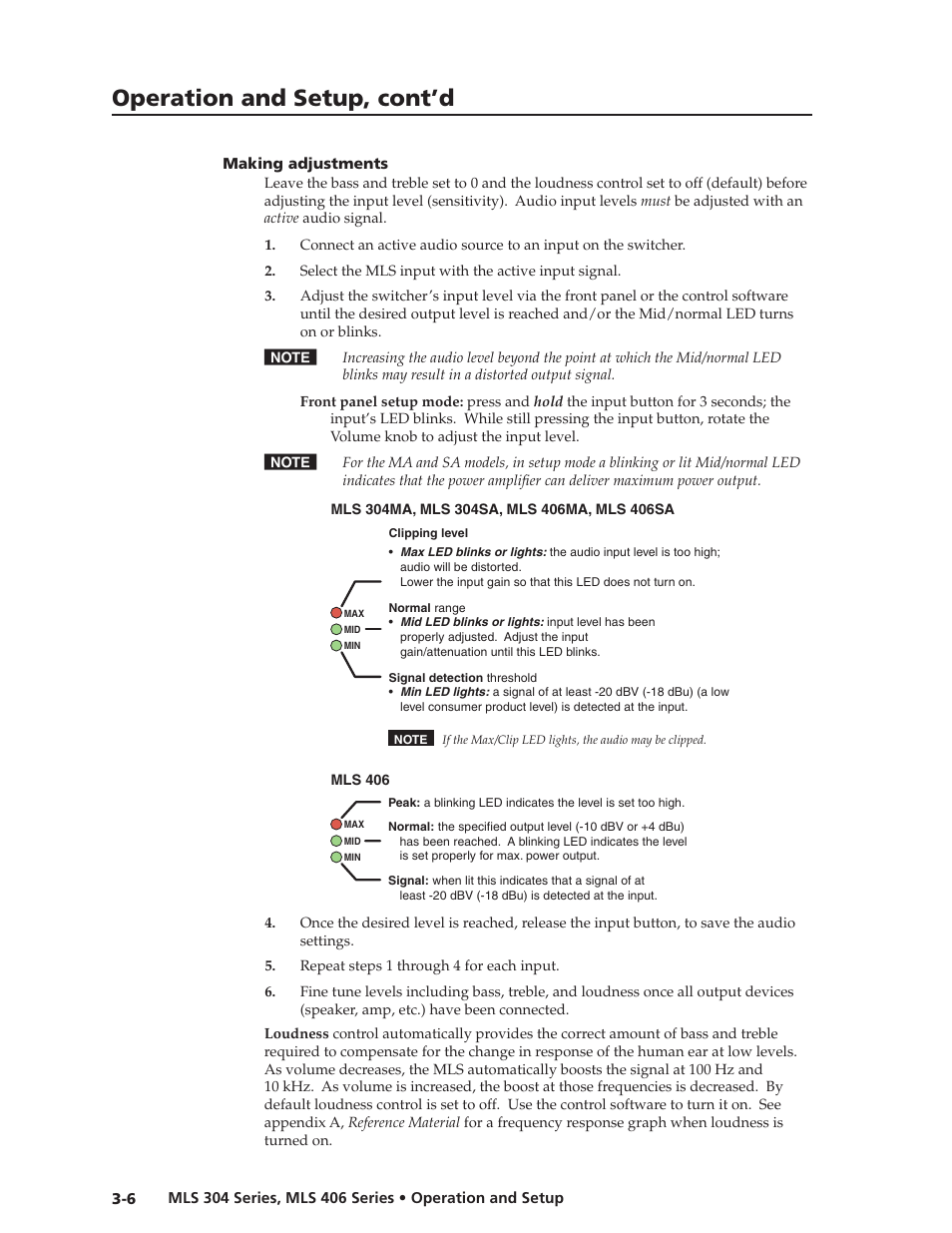 Preliminar y, Operation and setup, cont’d | Extron Electronics MLS 406SA User Manual | Page 30 / 62