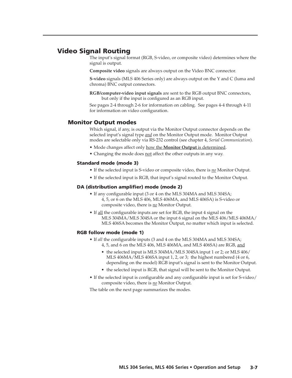 Preliminar y, Video signal routing | Extron Electronics MLS 406SA User Manual | Page 31 / 62