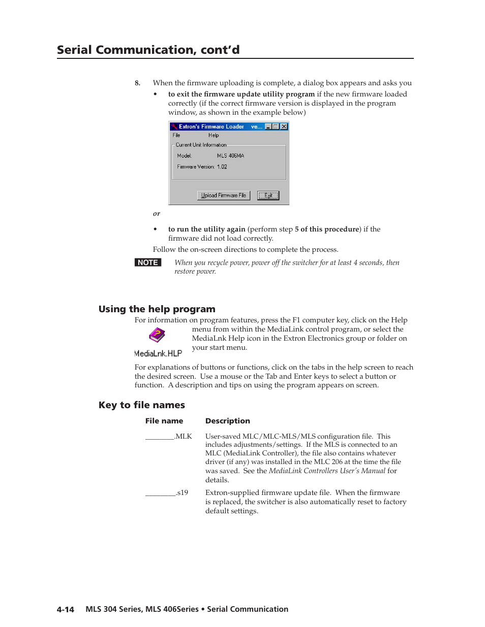 Preliminar y, Serial communication, cont’d | Extron Electronics MLS 406SA User Manual | Page 48 / 62