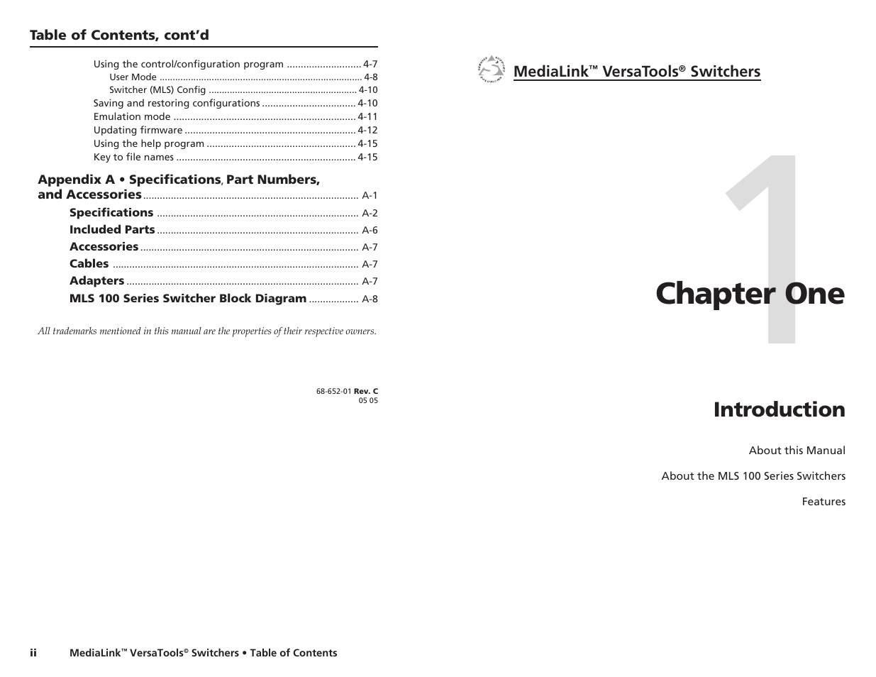 Ch.1: introduction, Chapter 1 • introduction, Chapter one | Extron Electronics MLS 103 SV User Manual | Page 5 / 27