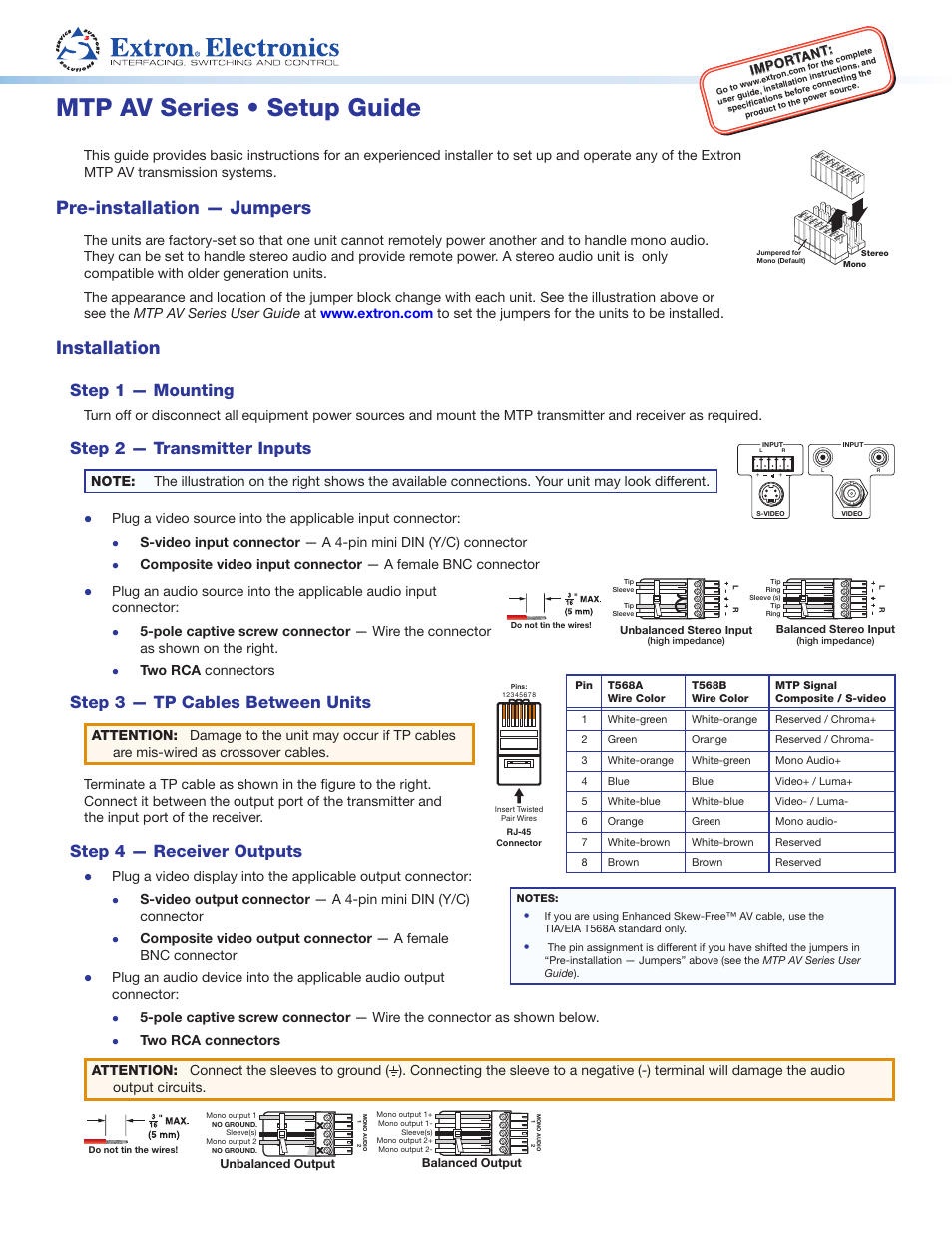Extron Electronics MTP AV Series Setup Guide User Manual | 2 pages