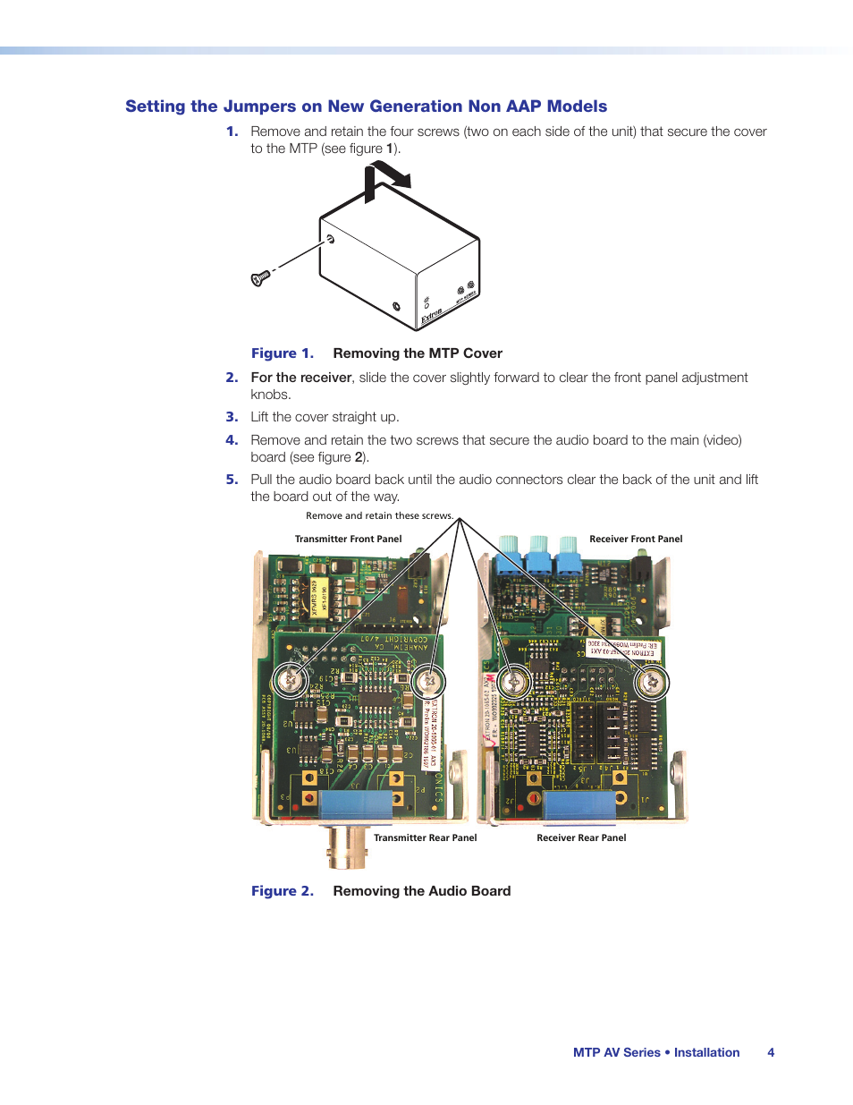 Setting the jumpers on new generation, Non aap models | Extron Electronics MTP AV Series User Guide User Manual | Page 10 / 23