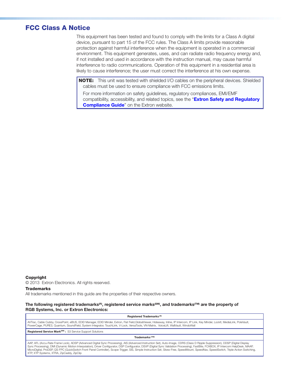 Fcc class, Fcc class a notice | Extron Electronics MTP AV Series User Guide User Manual | Page 3 / 23