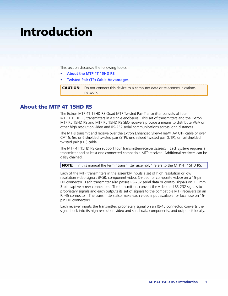 Introduction, About the mtp 4t 15hd rs | Extron Electronics MTP 4T 15HD RS User Guide User Manual | Page 6 / 18