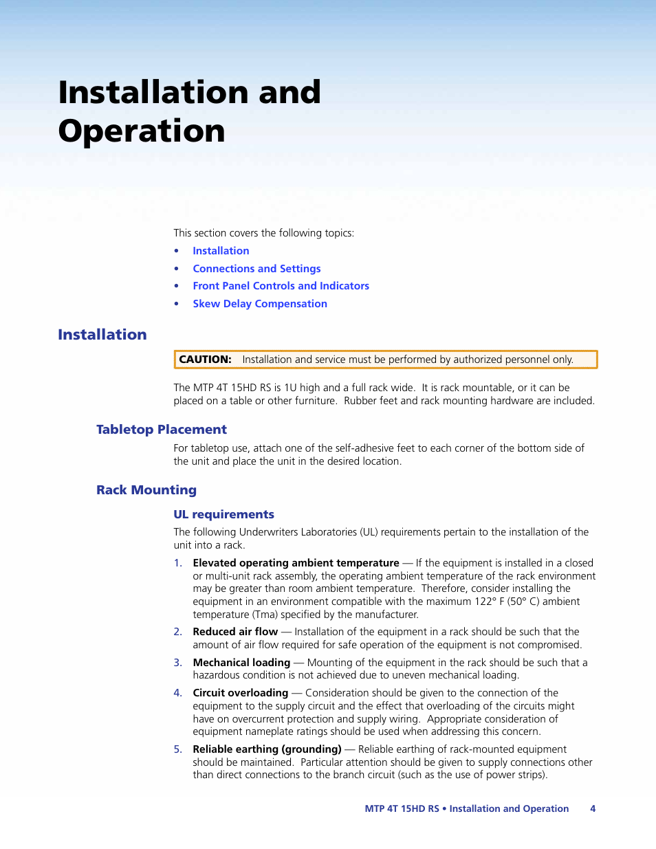 Installation and operation, Installation | Extron Electronics MTP 4T 15HD RS User Guide User Manual | Page 9 / 18