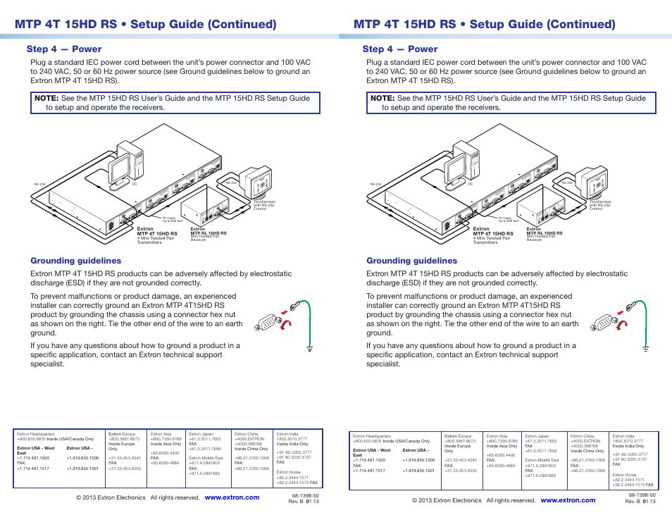 Mtp 4t 15hd rs • setup guide (continued) | Extron Electronics MTP 4T 15HD RS Setup Guide User Manual | Page 2 / 2