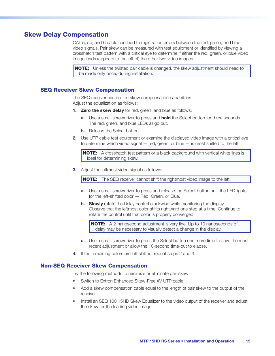 Skew delay compensation, Seq receiver skew compensation, Non-seq receiver skew compensation | Extron Electronics MTP 15HD RS Series User Guide Rev. C User Manual | Page 21 / 25